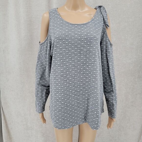 Lane Bryant Women's Plus Size 18/20 Gray Swiss Dot Cold Shoulder Sweater - Picture 5 of 12